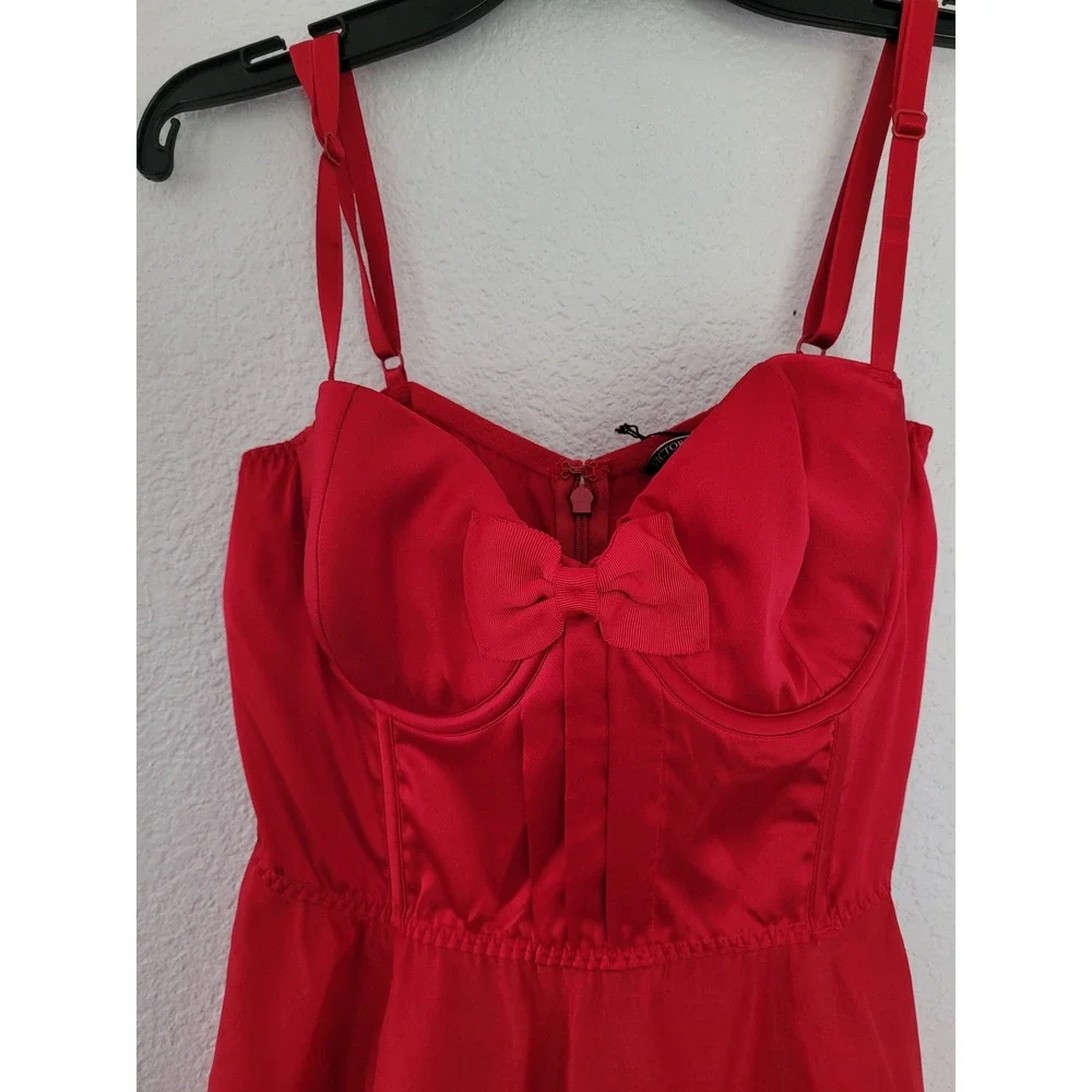 Victoria's Secret Red‎ Corset Babydoll Slip Dress Underwire Bow Large NWT #12